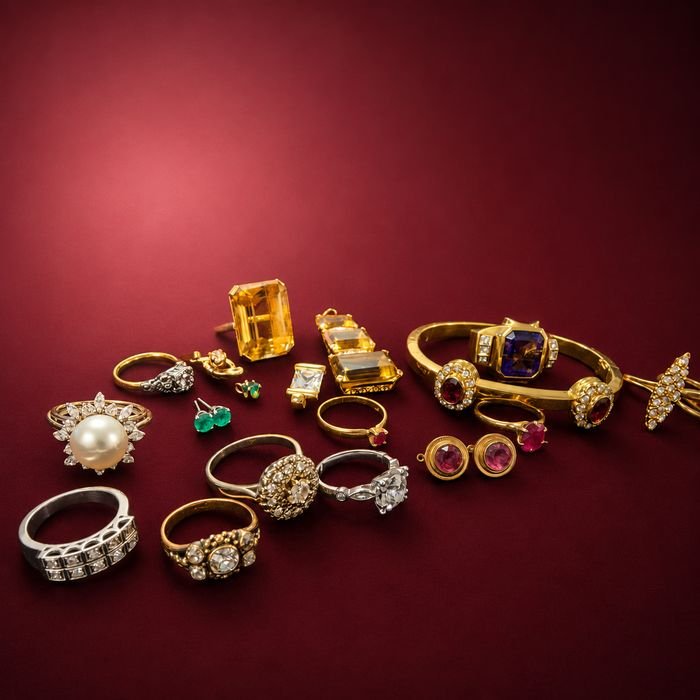 Mixed estate jewelry prepared for a private evaluation