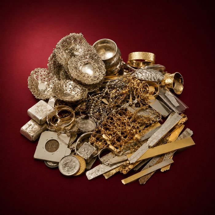Mixed precious-metal items prepared for testing